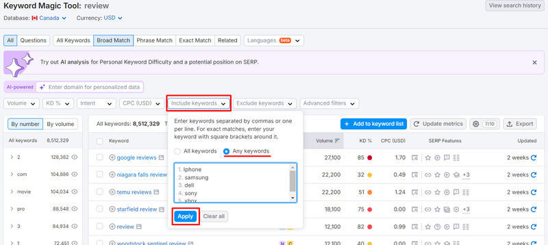 Keyword Magic Tool: review